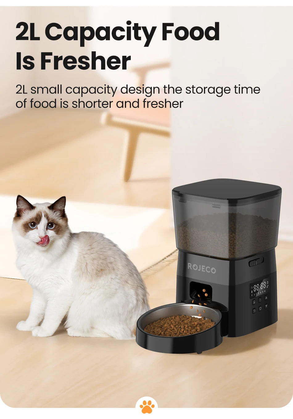 Alimentador Automático Pet ROJECO – Dispenser de Ração Programável 2L