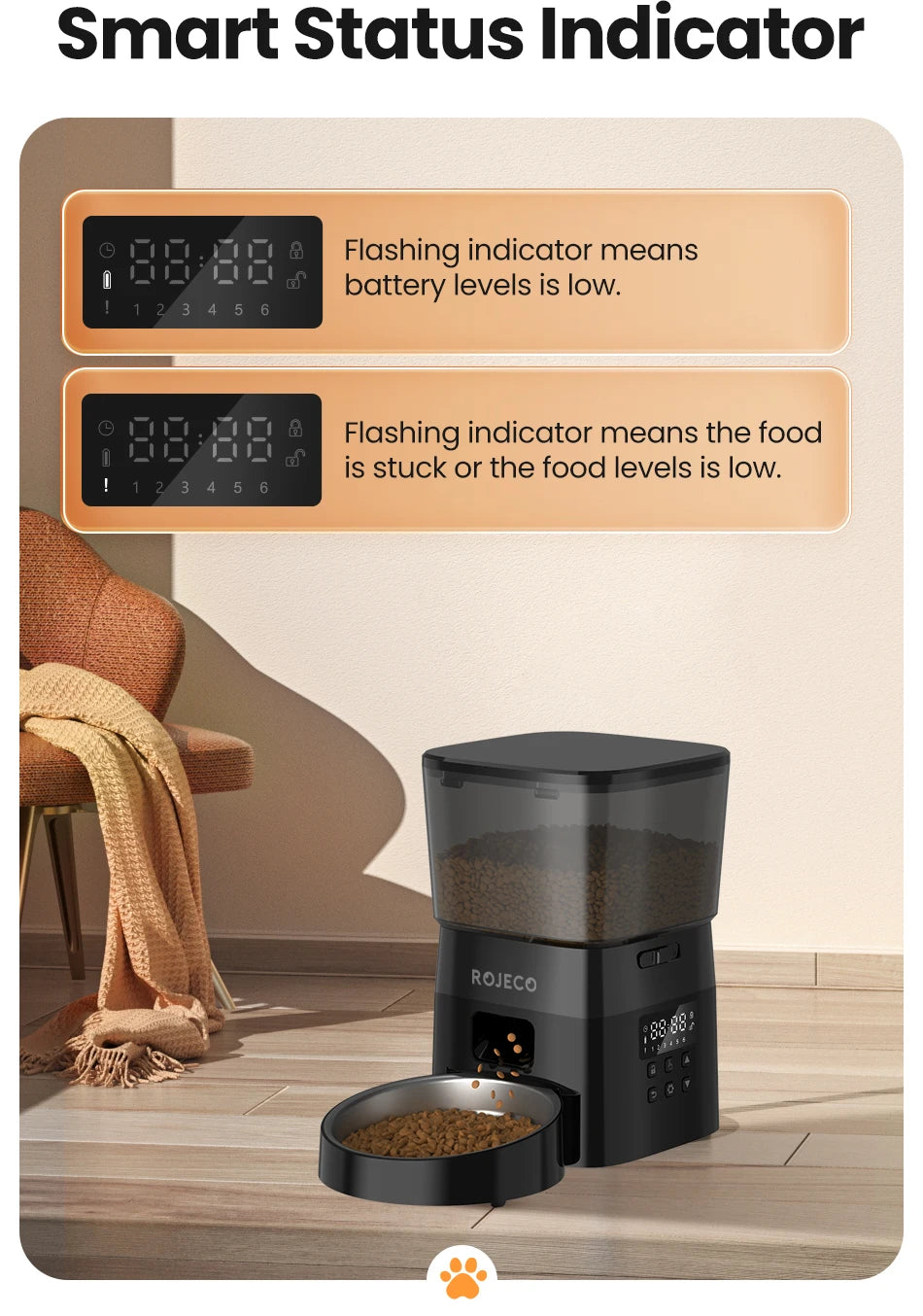 Alimentador Automático Pet ROJECO – Dispenser de Ração Programável 2L